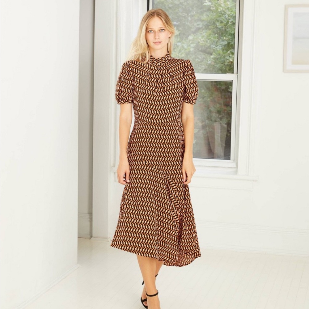 Who What Wear Brown Geometric Midi Dress